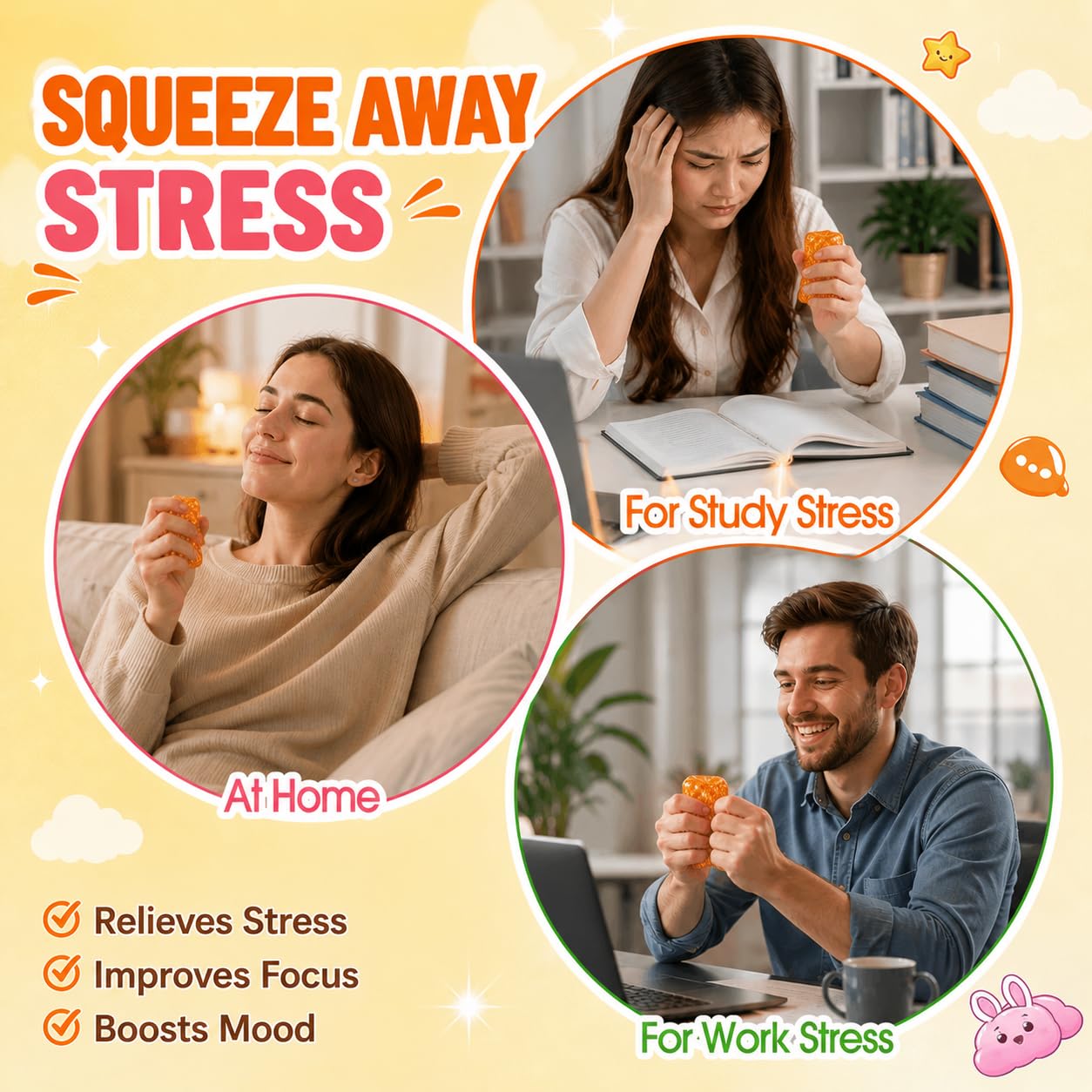 Sucvrta Stress Relief Squeeze Cube – Ultra-Soft Slow Rising Sensory Fidget Toy for Focus & Calm (Orange)