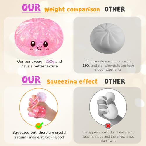 Sugar Dumpling Squishy – Viral Bao Bun Shaped Stress Relief Toy, Pink, 255g, Long-Lasting Fidget Squeeze for Gifts