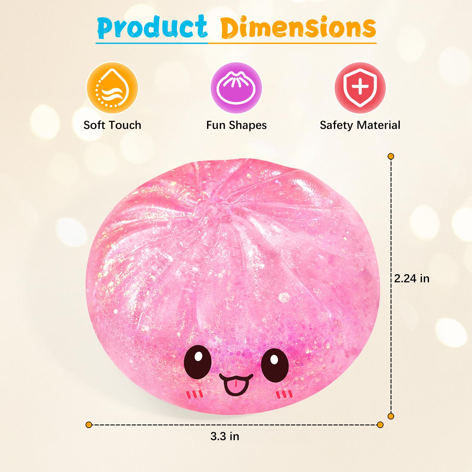 Sugar Dumpling Squishy – Viral Bao Bun Shaped Stress Relief Toy, Pink, 255g, Long-Lasting Fidget Squeeze for Gifts