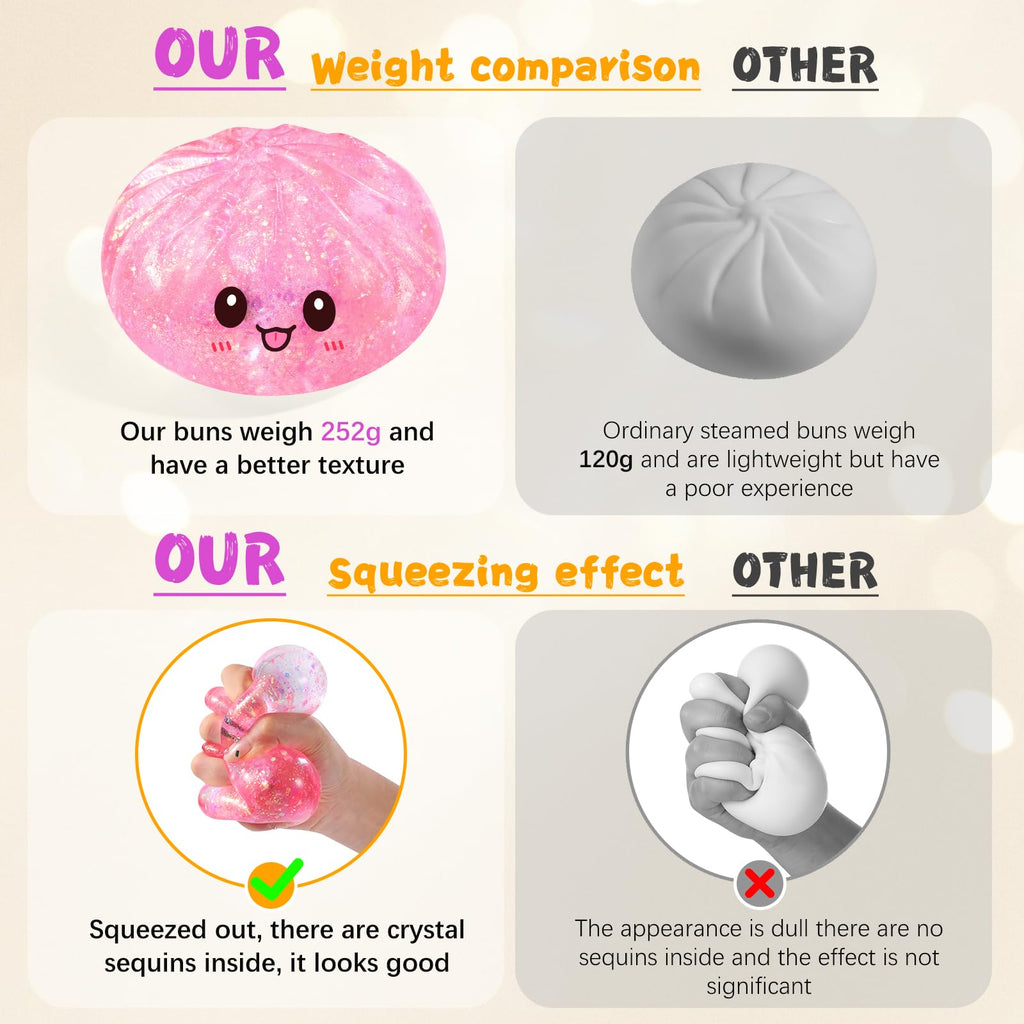 Sugar Dumpling Squishy – Viral Bao Bun Shaped Stress Relief Toy, Pink, 255g, Long-Lasting Fidget Squeeze for Gifts