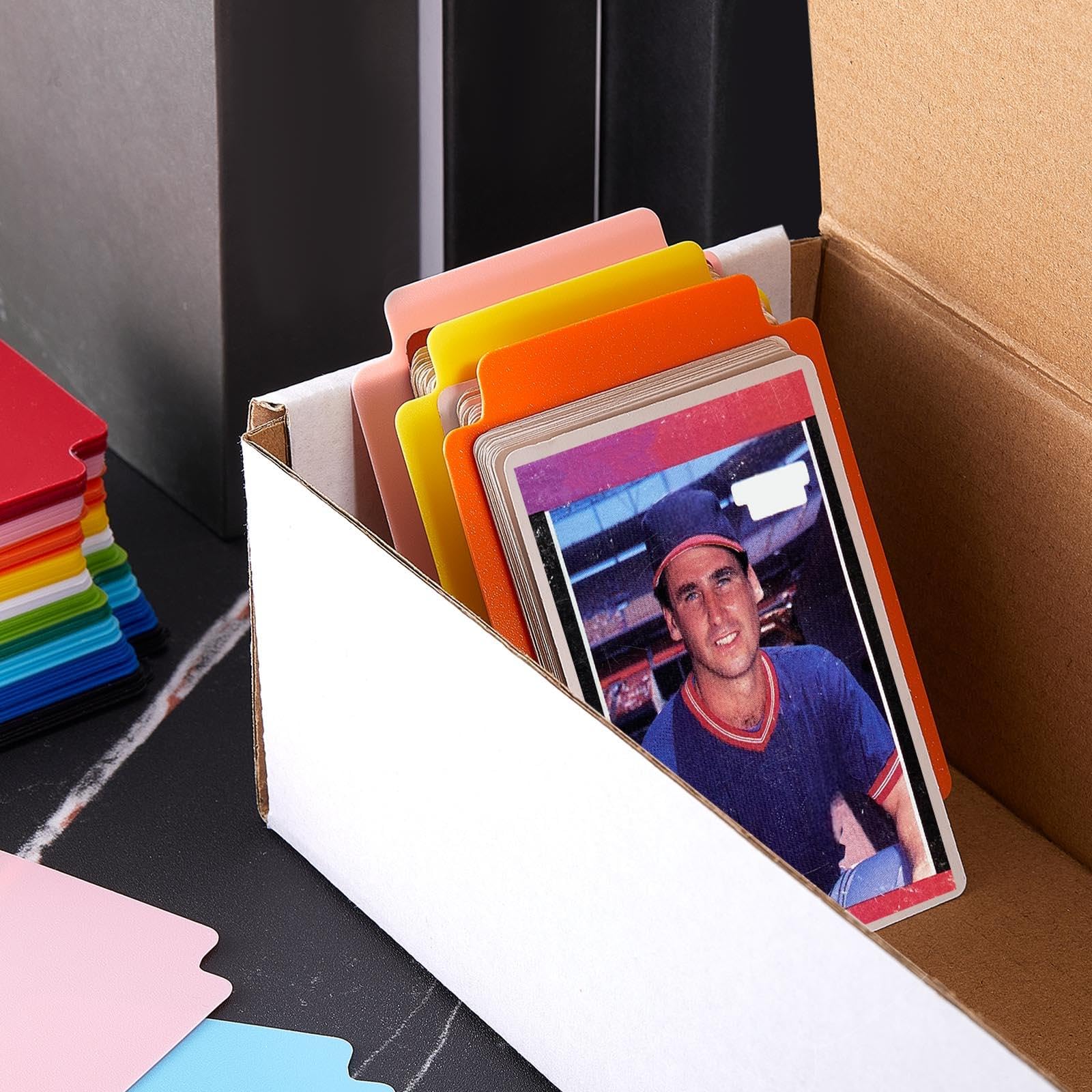 Suilung 100 Plastic Trading Card Dividers, Multicolor, 2.7 x 3.8 Inches, Frosted Separators with Tabs