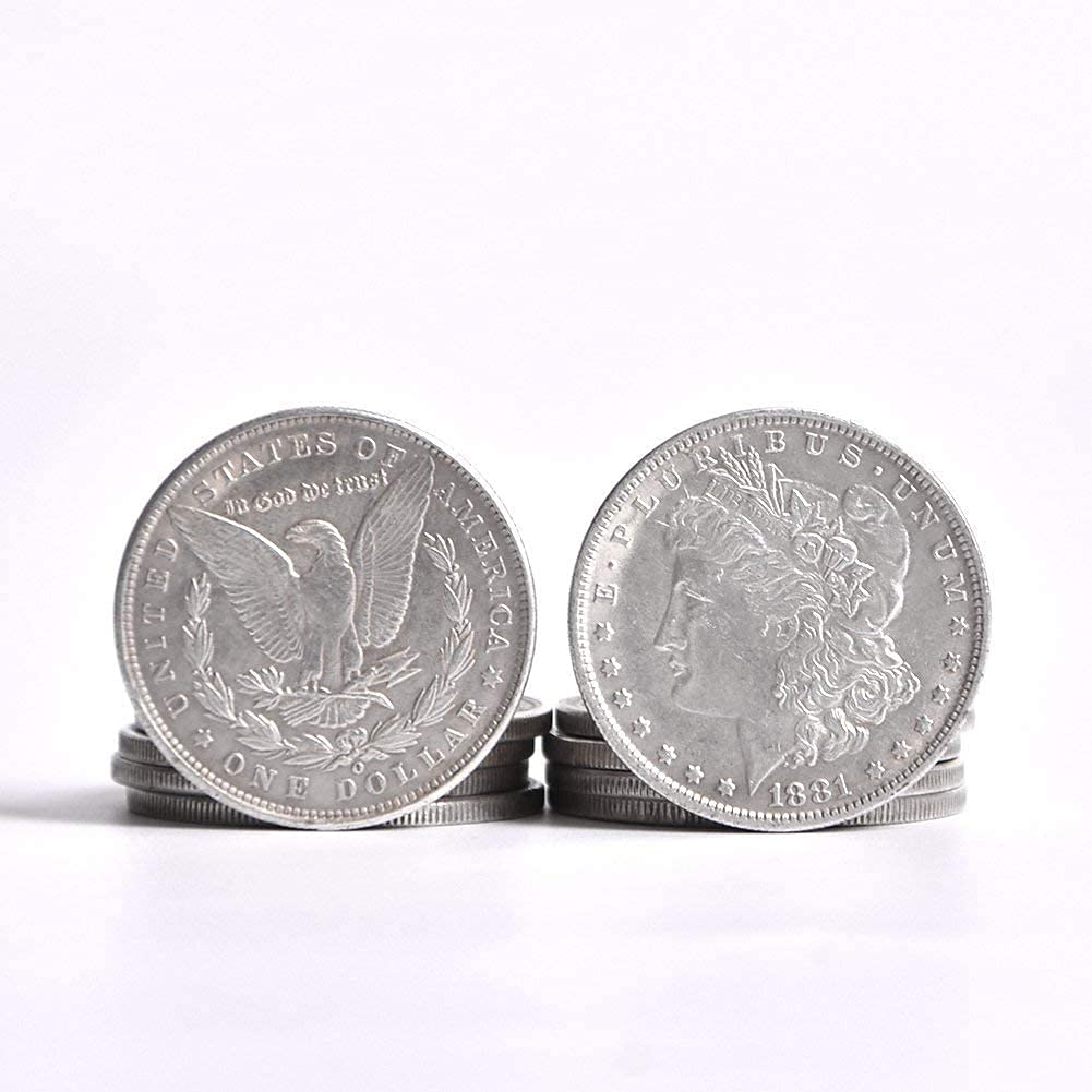 SUMAG Metal Magic Coins – 10 Steel Replica Morgan Dollars (3.8 cm) for Coin Magic Tricks