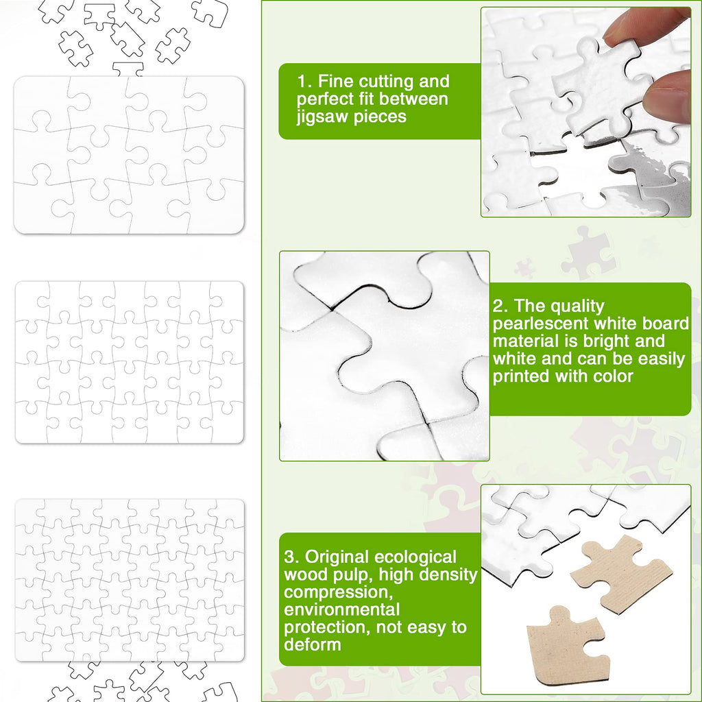 Sumind 10 Pack Blank Sublimation Jigsaw Puzzles - 7.1x5.1 Inch White Cardboard DIY Heat Transfer Puzzles for Personalized Gifts