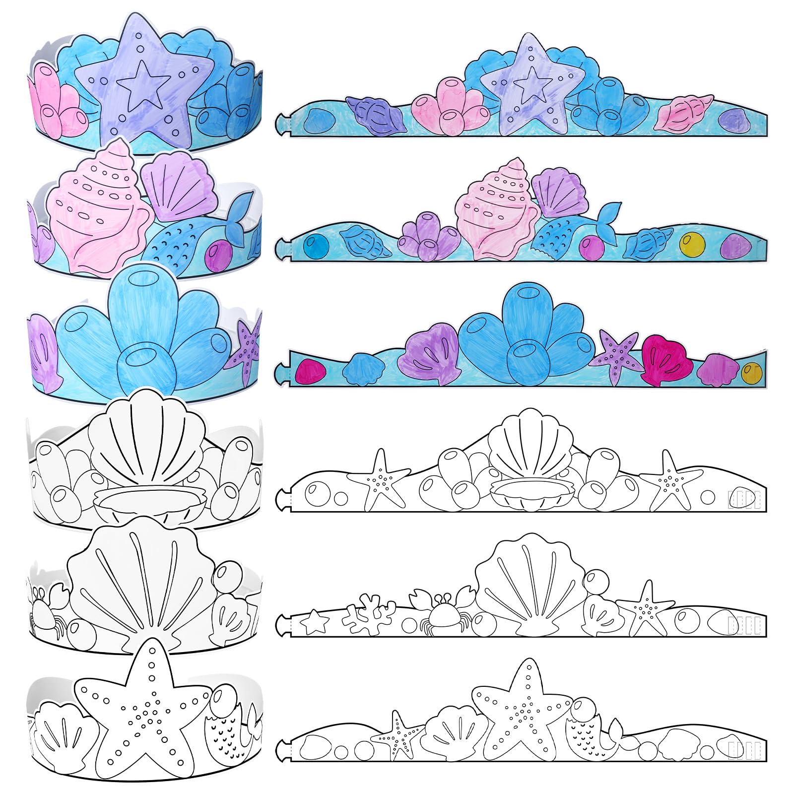 Sumind 24-Piece DIY Mermaid Crown Set - Color Your Own Ocean Theme Party Favors for Kids Crafts