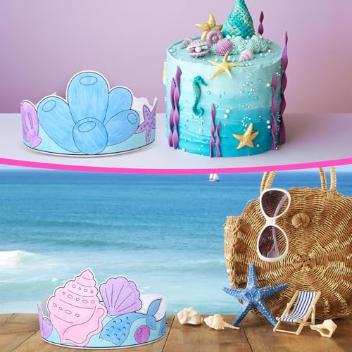 Sumind 24-Piece DIY Mermaid Crown Set - Color Your Own Ocean Theme Party Favors for Kids Crafts