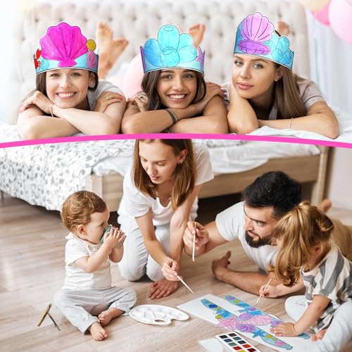 Sumind 24-Piece DIY Mermaid Crown Set - Color Your Own Ocean Theme Party Favors for Kids Crafts