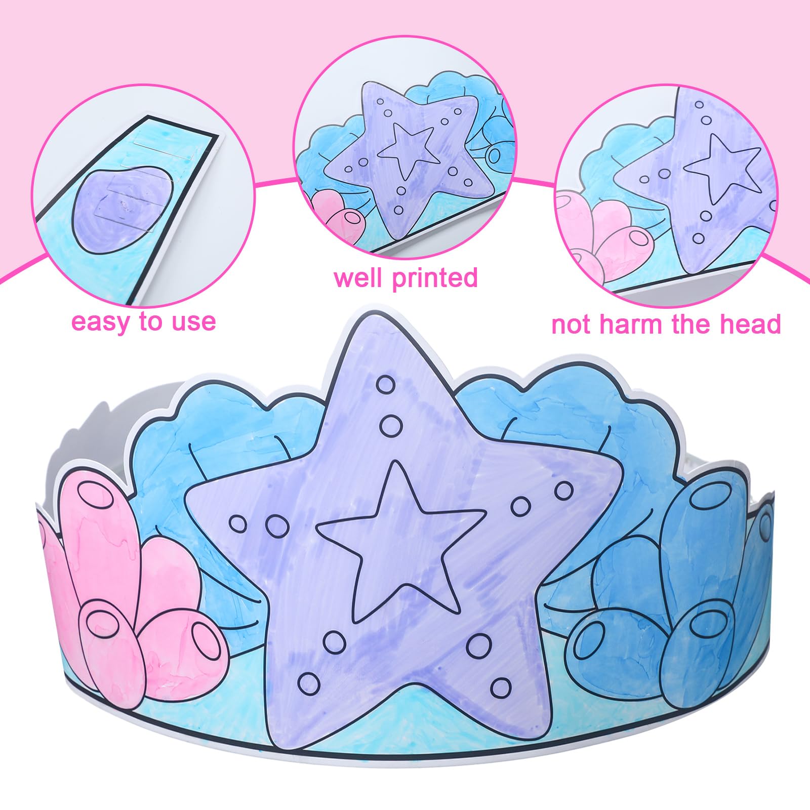 Sumind 24-Piece DIY Mermaid Crown Set - Color Your Own Ocean Theme Party Favors for Kids Crafts