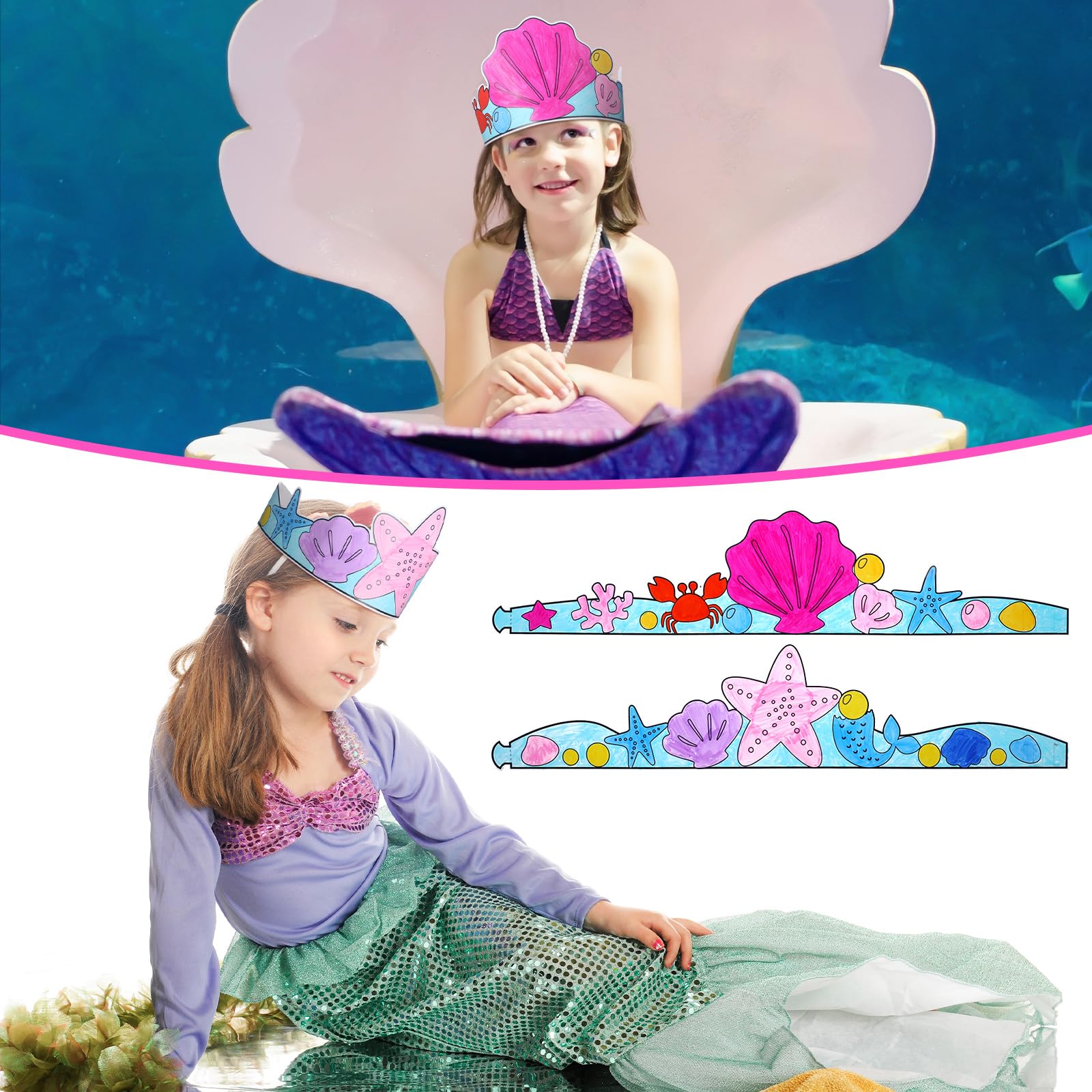 Sumind 24-Piece DIY Mermaid Crown Set - Color Your Own Ocean Theme Party Favors for Kids Crafts