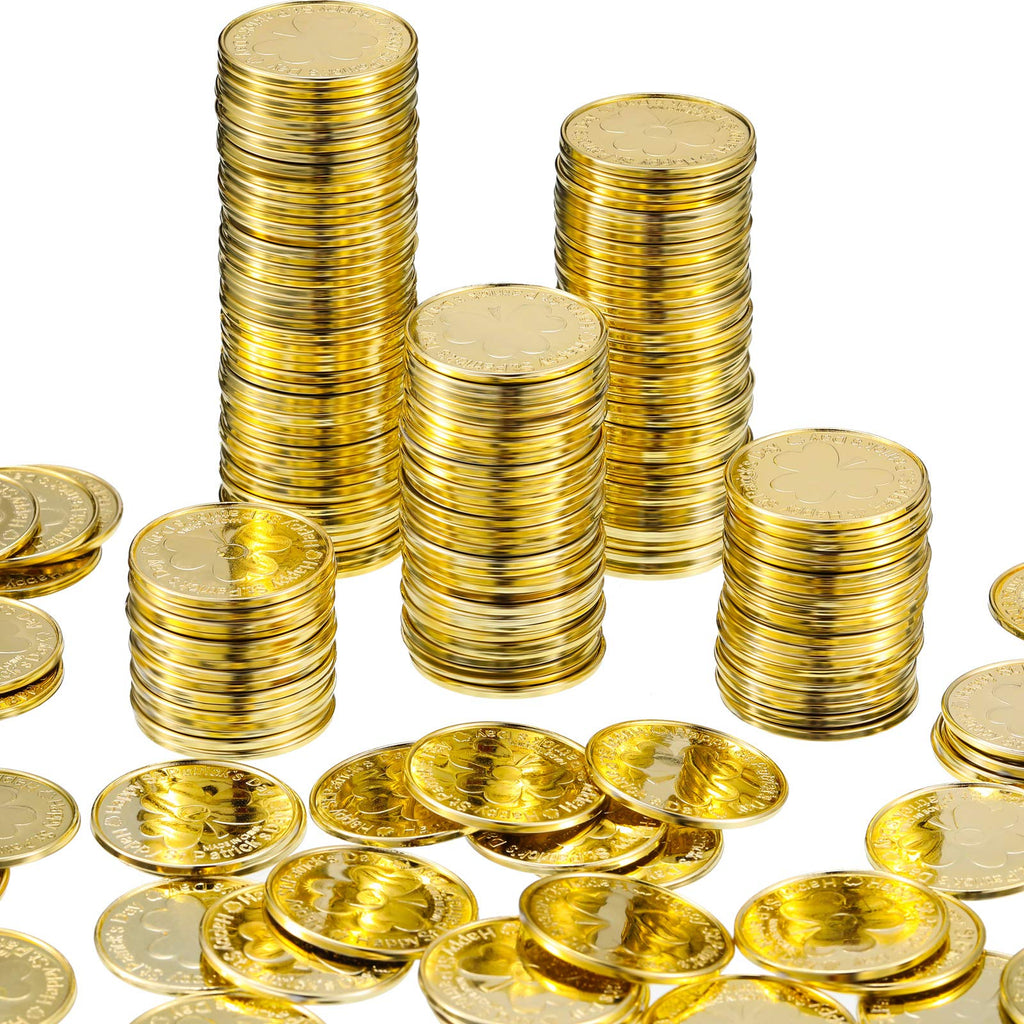 Sumind 240-Pack Gold St. Patrick's Day Shamrock Coins – Plastic Clover Coins for Table Sprinkles and Party Decor