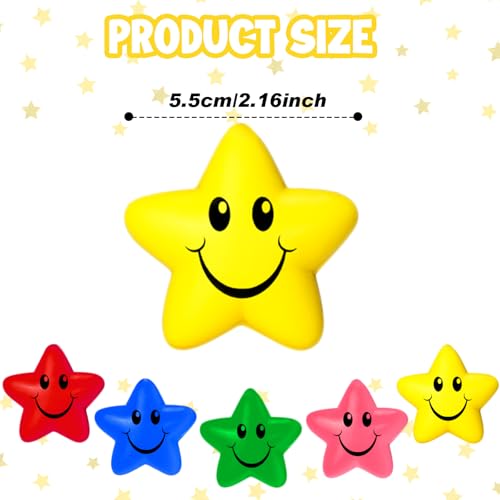Sumind 30-Pack Smile Face Star Stress Balls - 2.16-Inch Foam Squeeze Balls for Anxiety Relief, Party Favors, and Classroom Rewards (5 Colors)