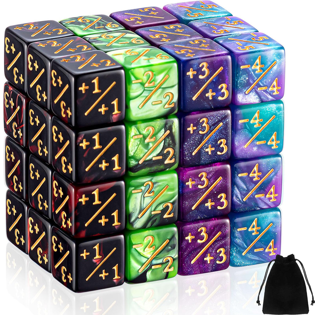 Sumind 48-Piece Counter Dice Set with +1/-1 Markings – 6-Sided Resin Tokens for CCG and TCG Games