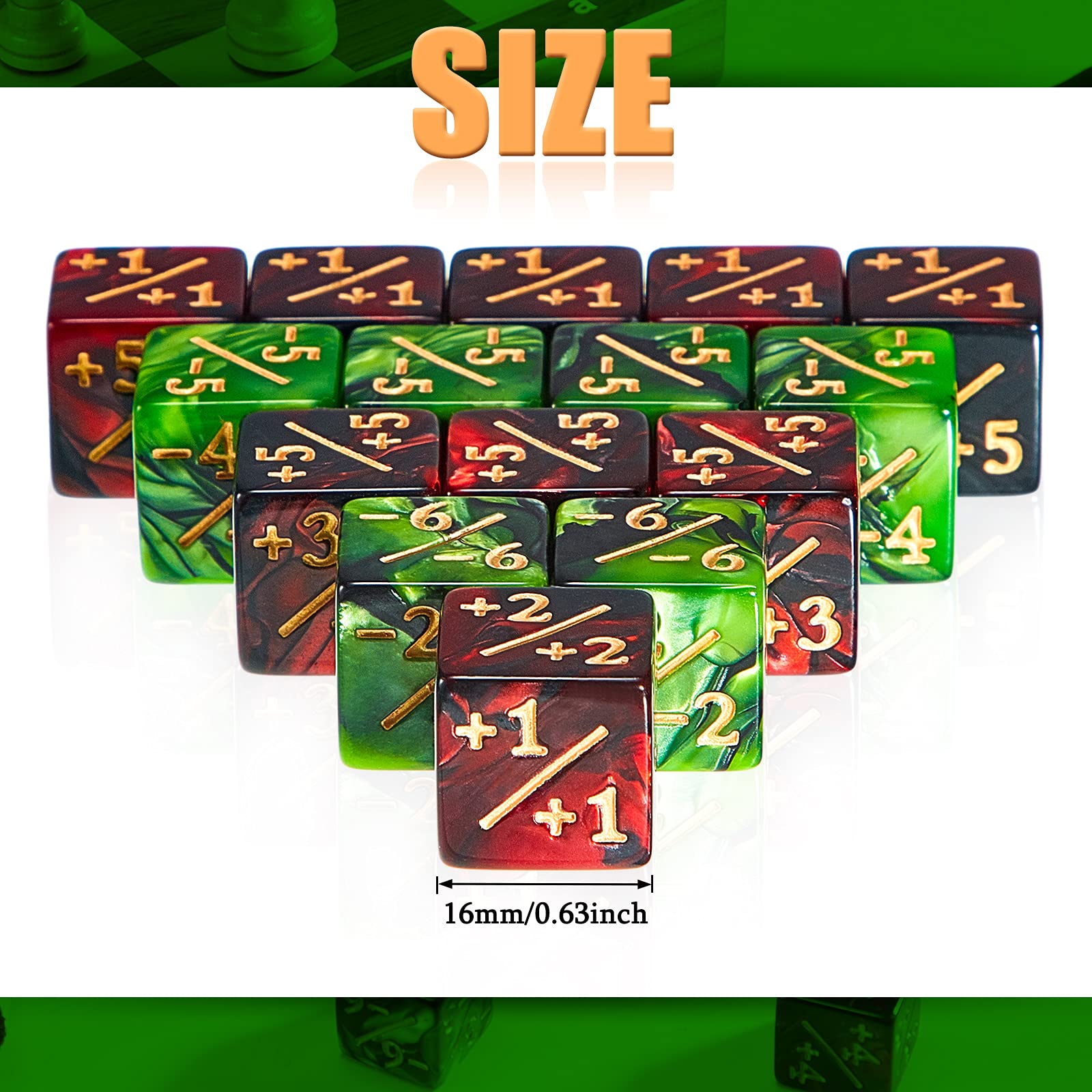 Sumind 48-Piece Counter Dice Set with +1/-1 Markings – 6-Sided Resin Tokens for CCG and TCG Games