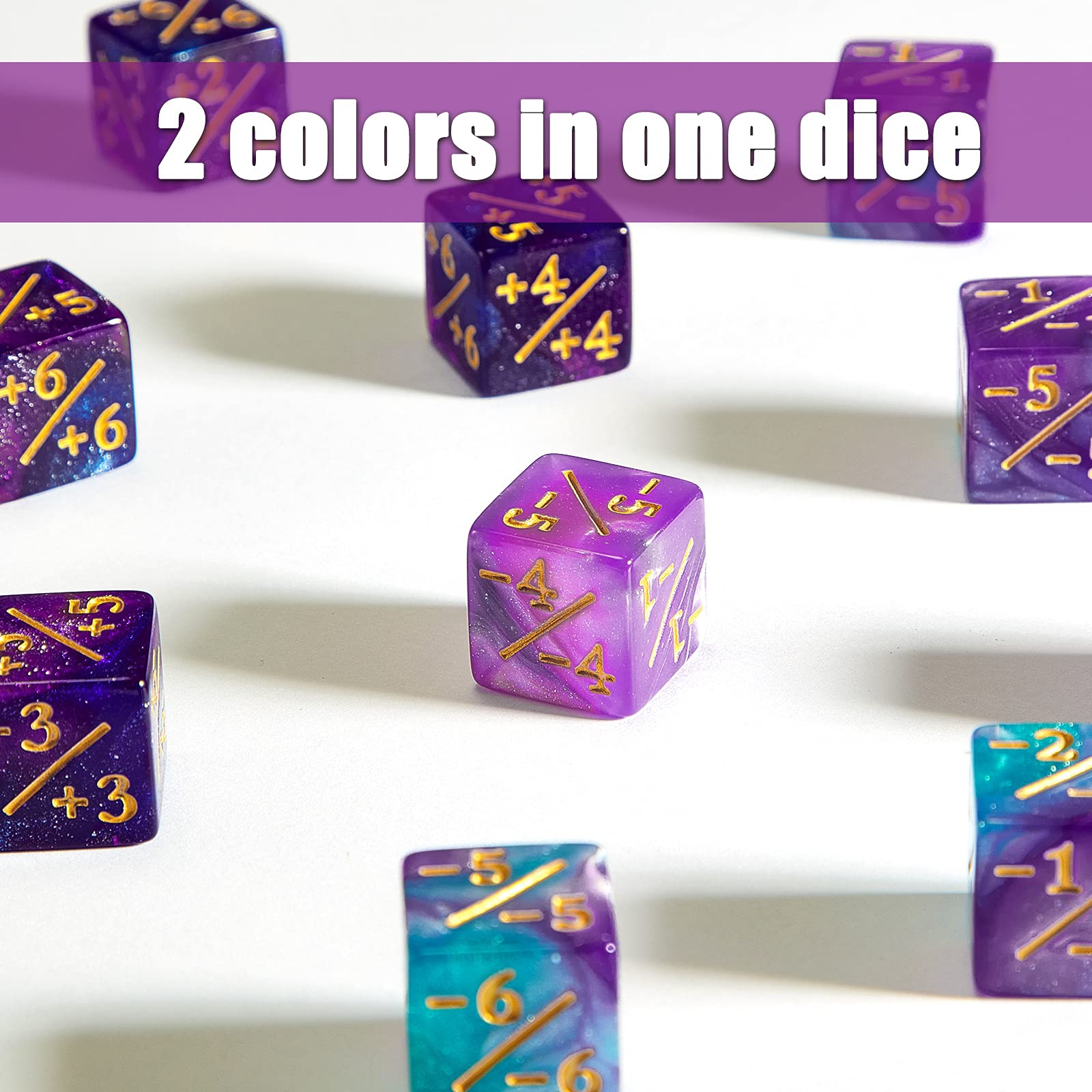 Sumind 48-Piece Counter Dice Set with +1/-1 Markings – 6-Sided Resin Tokens for CCG and TCG Games