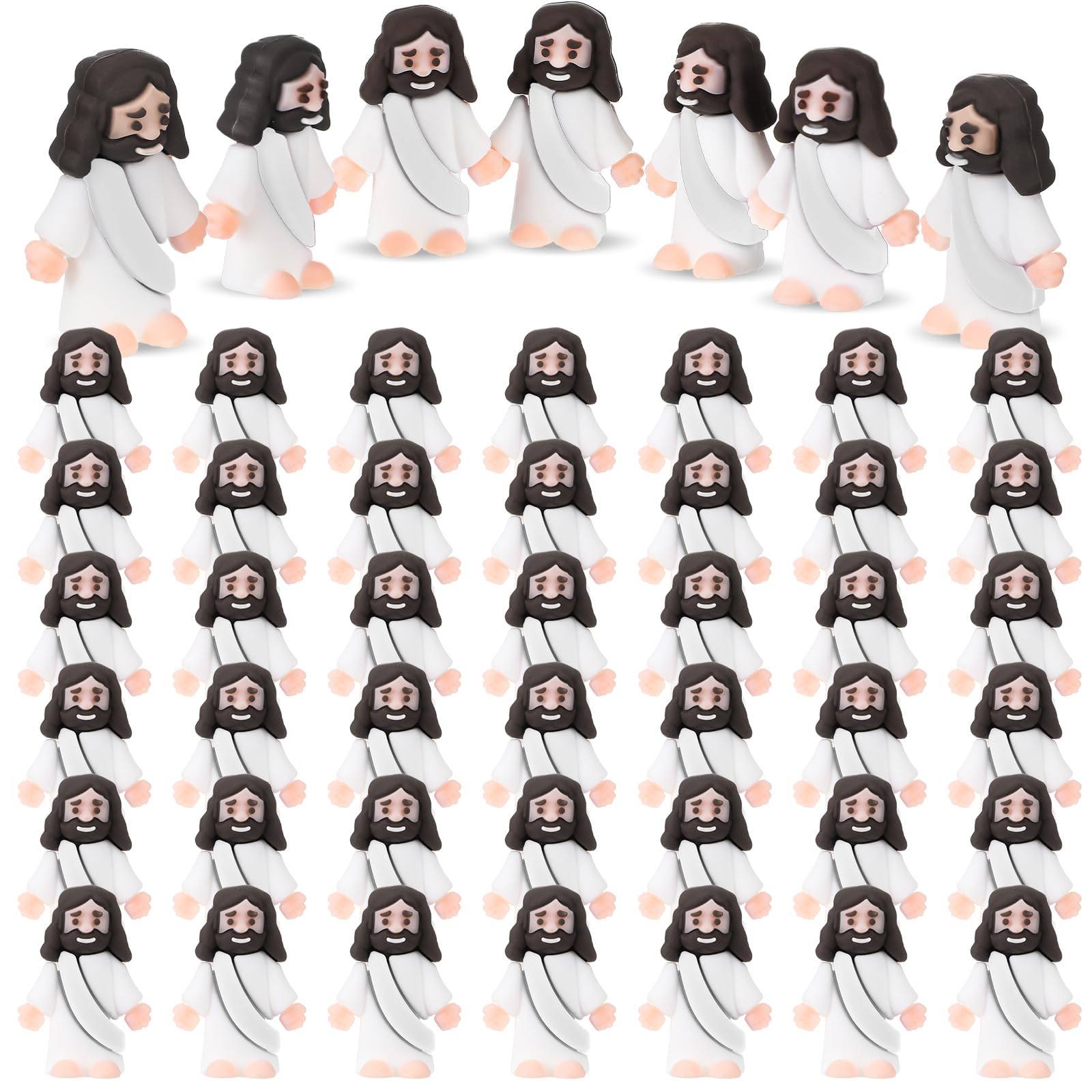 Sumind 50 Pack Mini Jesus Figurines for Easter Egg Fillers, Sunday School Gifts, Religious Party Favors (White, 1.2 x 1.4 Inches)