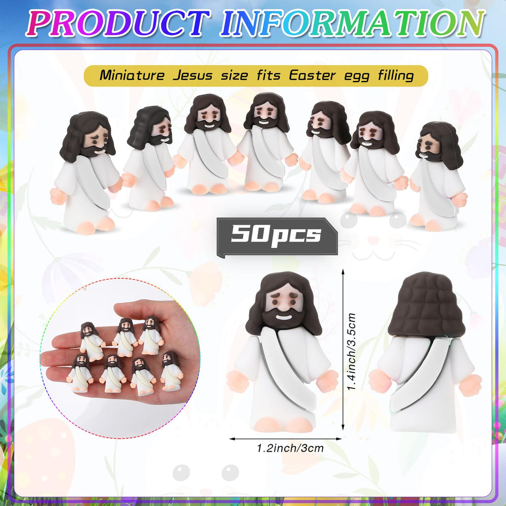 Sumind 50 Pack Mini Jesus Figurines for Easter Egg Fillers, Sunday School Gifts, Religious Party Favors (White, 1.2 x 1.4 Inches)