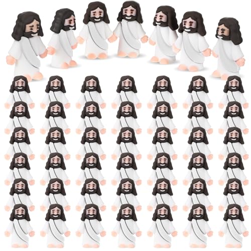 Sumind 50 Pack Mini Jesus Figurines for Easter Egg Fillers, Sunday School Gifts, Religious Party Favors (White, 1.2 x 1.4 Inches)