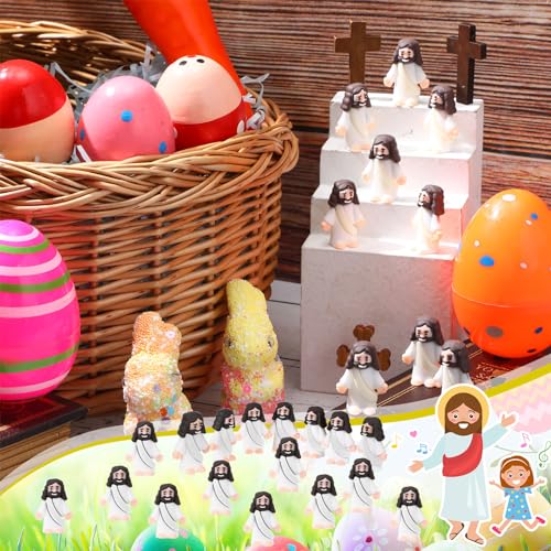 Sumind 50 Pack Mini Jesus Figurines for Easter Egg Fillers, Sunday School Gifts, Religious Party Favors (White, 1.2 x 1.4 Inches)