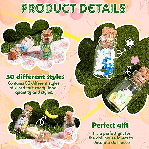 Sumind 50-Piece Miniature Food Jar Set: 1:12 Scale Resin Bottles with Candy & Fruit for Dollhouse Kitchen Decor