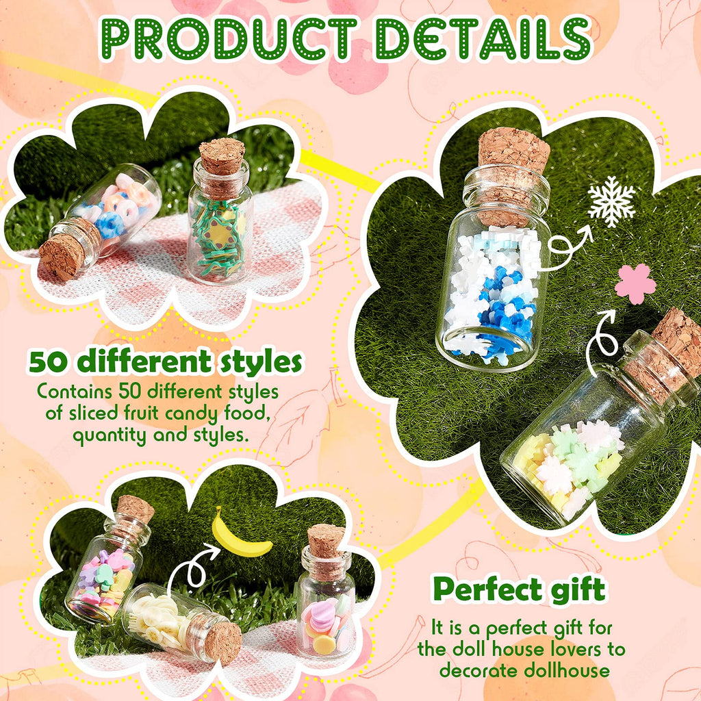 Sumind 50-Piece Miniature Food Jar Set: 1:12 Scale Resin Bottles with Candy & Fruit for Dollhouse Kitchen Decor
