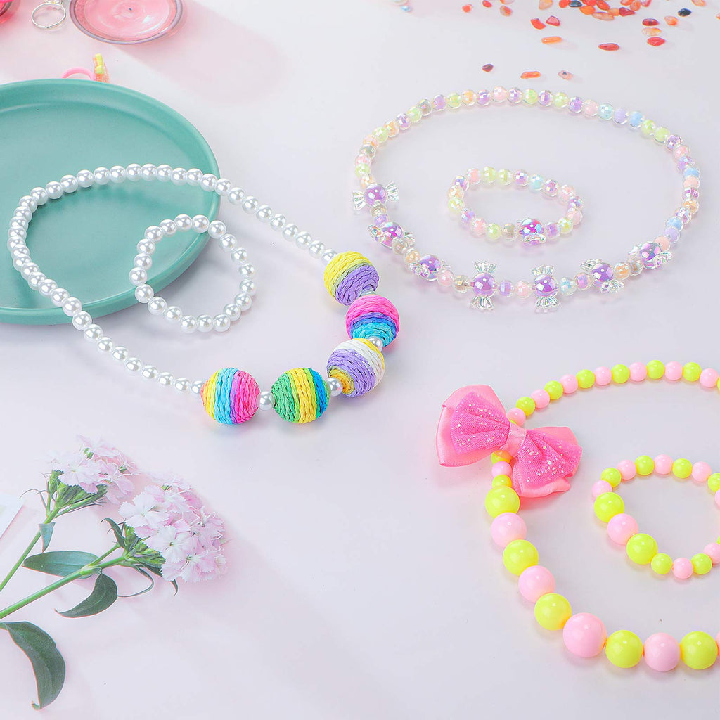Sumind 6-Piece Toddler Jewelry Set: Beaded Necklaces and Bracelets for Girls' Dress-Up