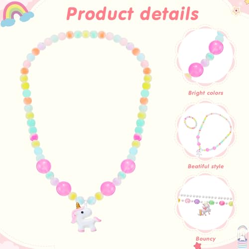 Sumind 6 Sets Toddler Jewelry – 12-Piece Beaded Necklace and Bracelet Set for Little Girls, Magic Style Dress Up Costume Favors