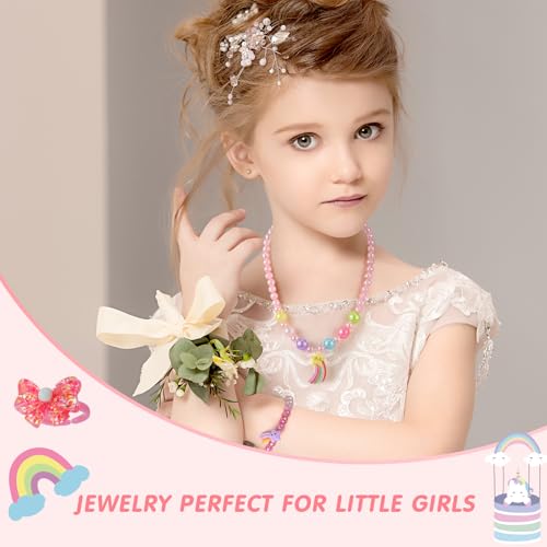 Sumind 6 Sets Toddler Jewelry – 12-Piece Beaded Necklace and Bracelet Set for Little Girls, Magic Style Dress Up Costume Favors