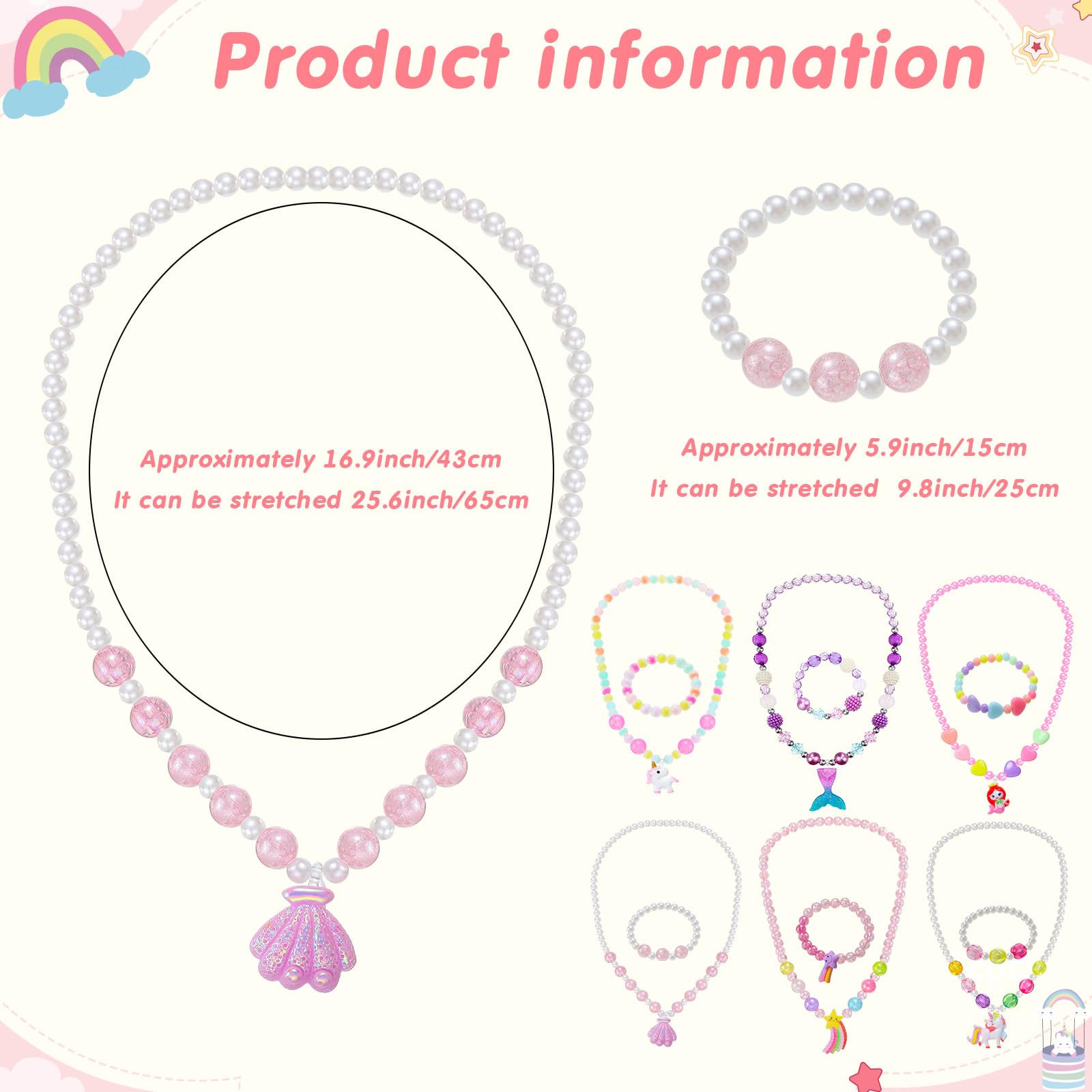 Sumind 6 Sets Toddler Jewelry – 12-Piece Beaded Necklace and Bracelet Set for Little Girls, Magic Style Dress Up Costume Favors