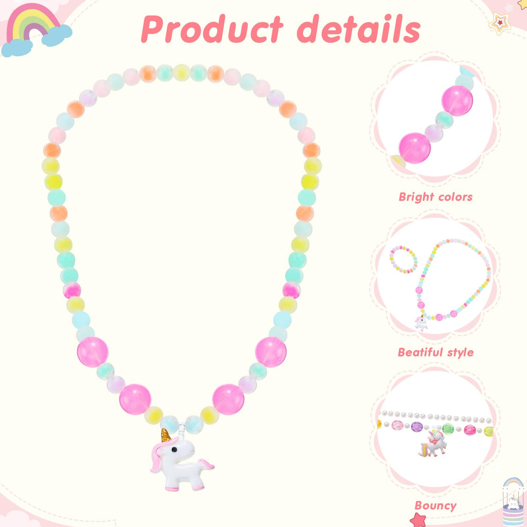 Sumind 6 Sets Toddler Jewelry – 12-Piece Beaded Necklace and Bracelet Set for Little Girls, Magic Style Dress Up Costume Favors