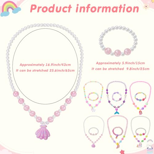 Sumind 6 Sets Toddler Jewelry – 12-Piece Beaded Necklace and Bracelet Set for Little Girls, Magic Style Dress Up Costume Favors