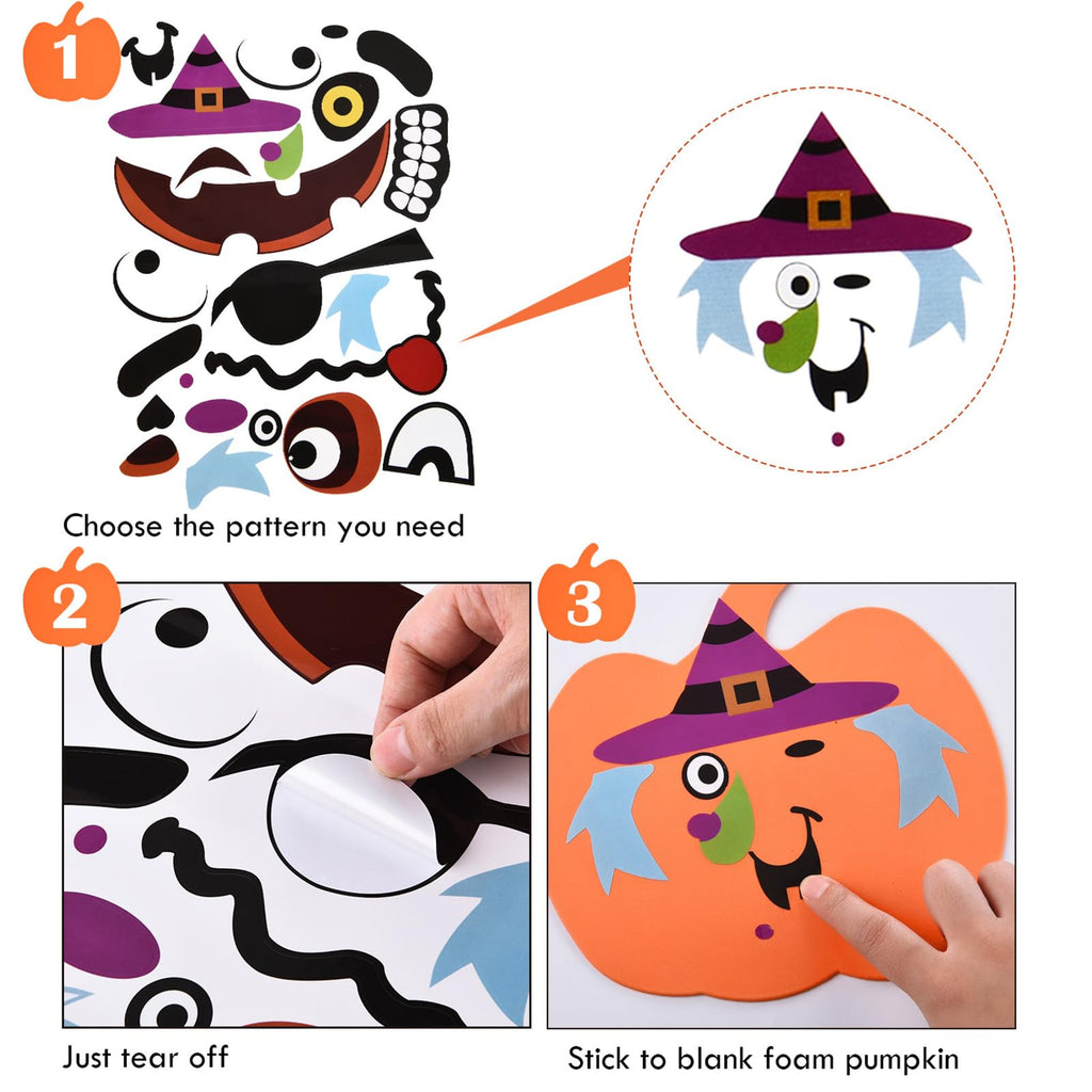 Sumind Halloween Foam Pumpkin Craft Kit - 32 Pieces with Stickers for DIY Decorations