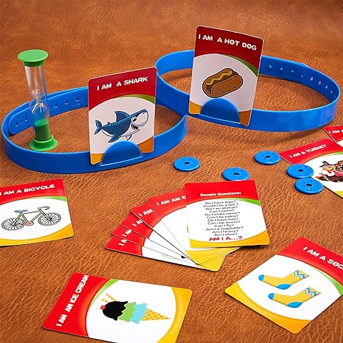Sumind Headband Guessing Game - Fast-Paced 'What Am I?' Family Board Game with Adjustable Headbands, 3 Categories of Picture Cards, Sand Timer, and Scoring Coins