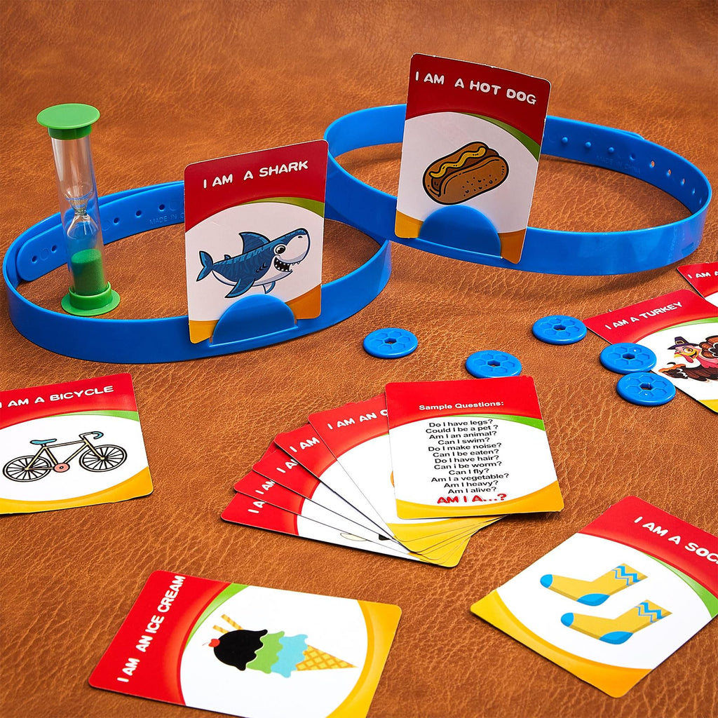 Sumind Headband Guessing Game - Fast-Paced 'What Am I?' Family Board Game with Adjustable Headbands, 3 Categories of Picture Cards, Sand Timer, and Scoring Coins