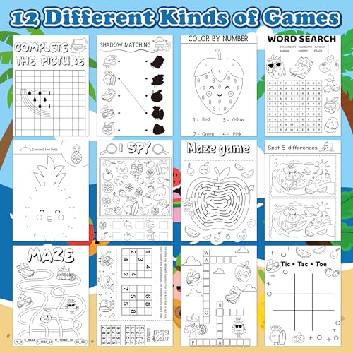 Summer Activity Books for Kids – 24 Pack Fruit-Themed Mini Puzzle Books for Party Favors & Classroom Prizes