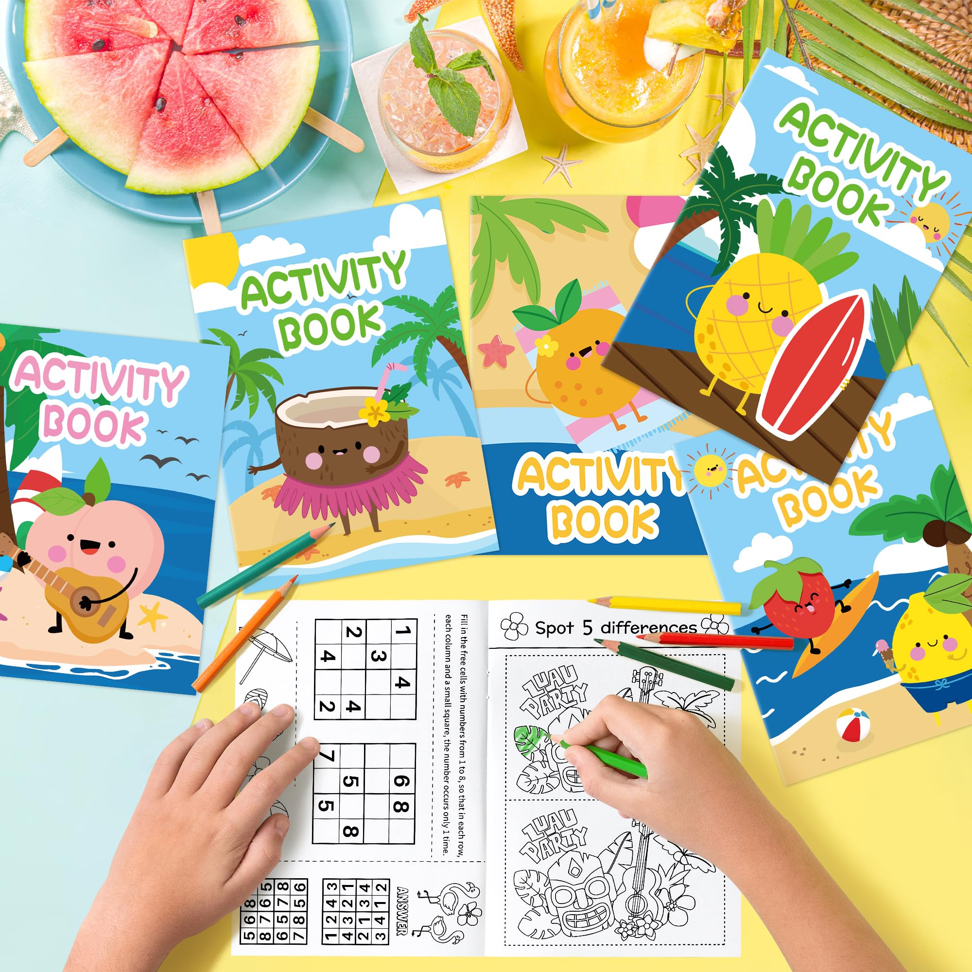 Summer Activity Books for Kids – 24 Pack Fruit-Themed Mini Puzzle Books for Party Favors & Classroom Prizes