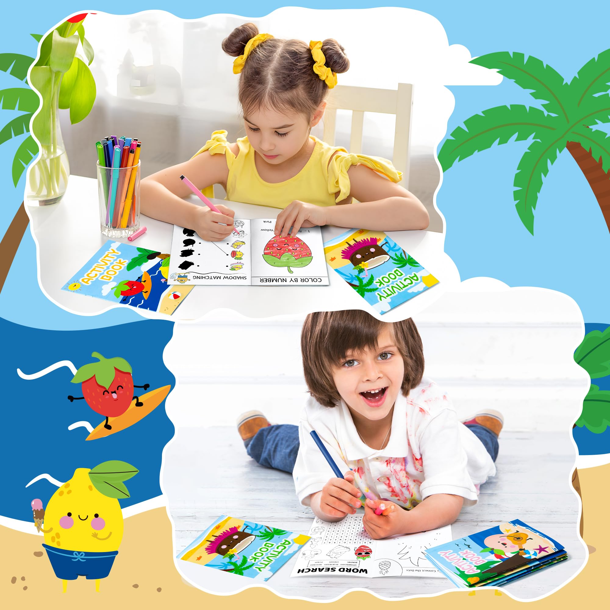 Summer Activity Books for Kids – 24 Pack Fruit-Themed Mini Puzzle Books for Party Favors & Classroom Prizes