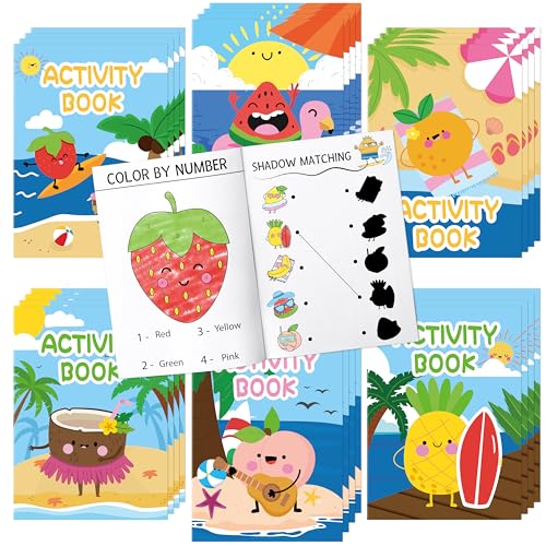 Summer Activity Books for Kids – 24 Pack Fruit-Themed Mini Puzzle Books for Party Favors & Classroom Prizes