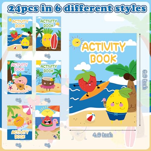 Summer Activity Books for Kids – 24 Pack Fruit-Themed Mini Puzzle Books for Party Favors & Classroom Prizes