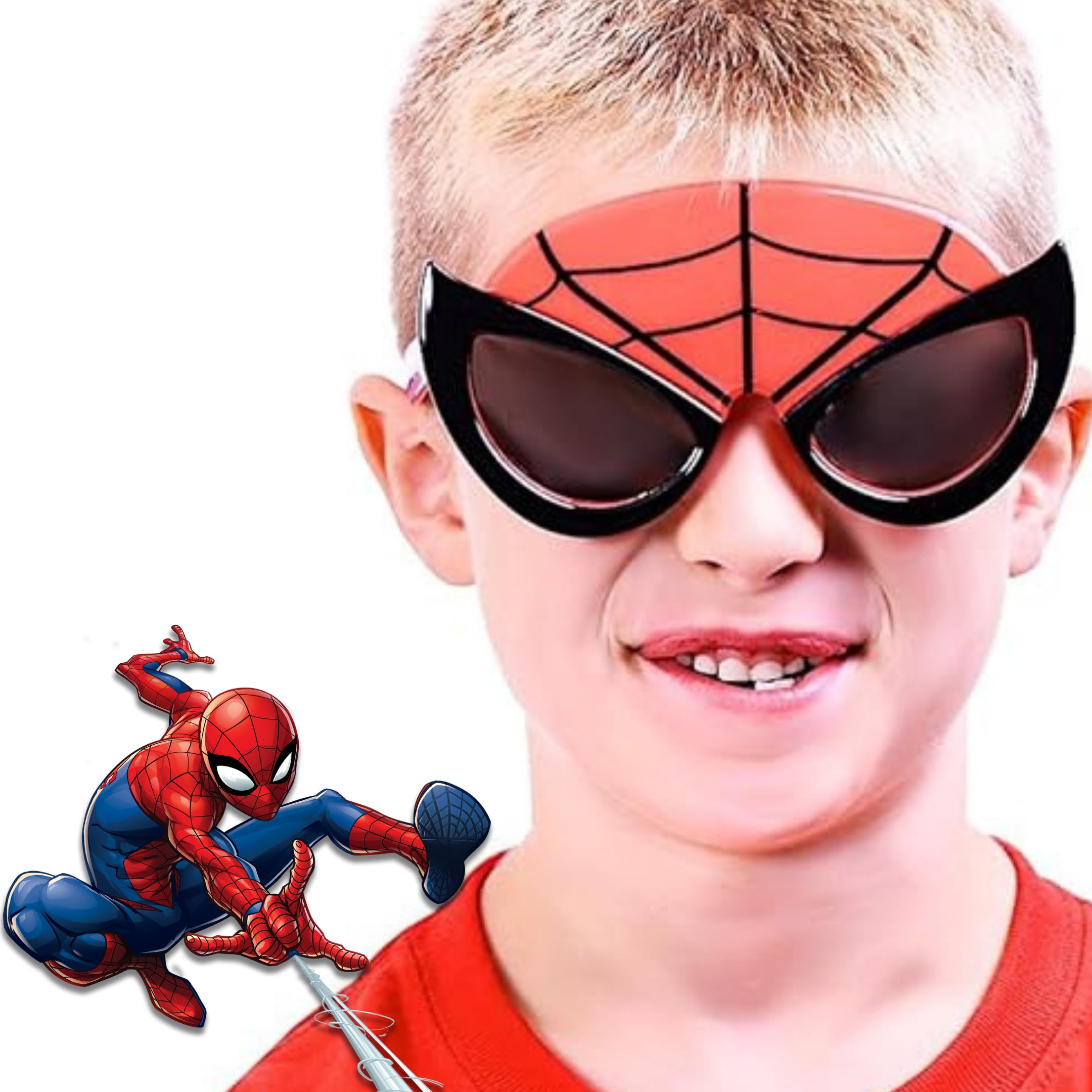 Sun-Staches Marvel Spider-Man Official Child Sunglasses - UV400 Red Web Mask Costume Accessory for Kids