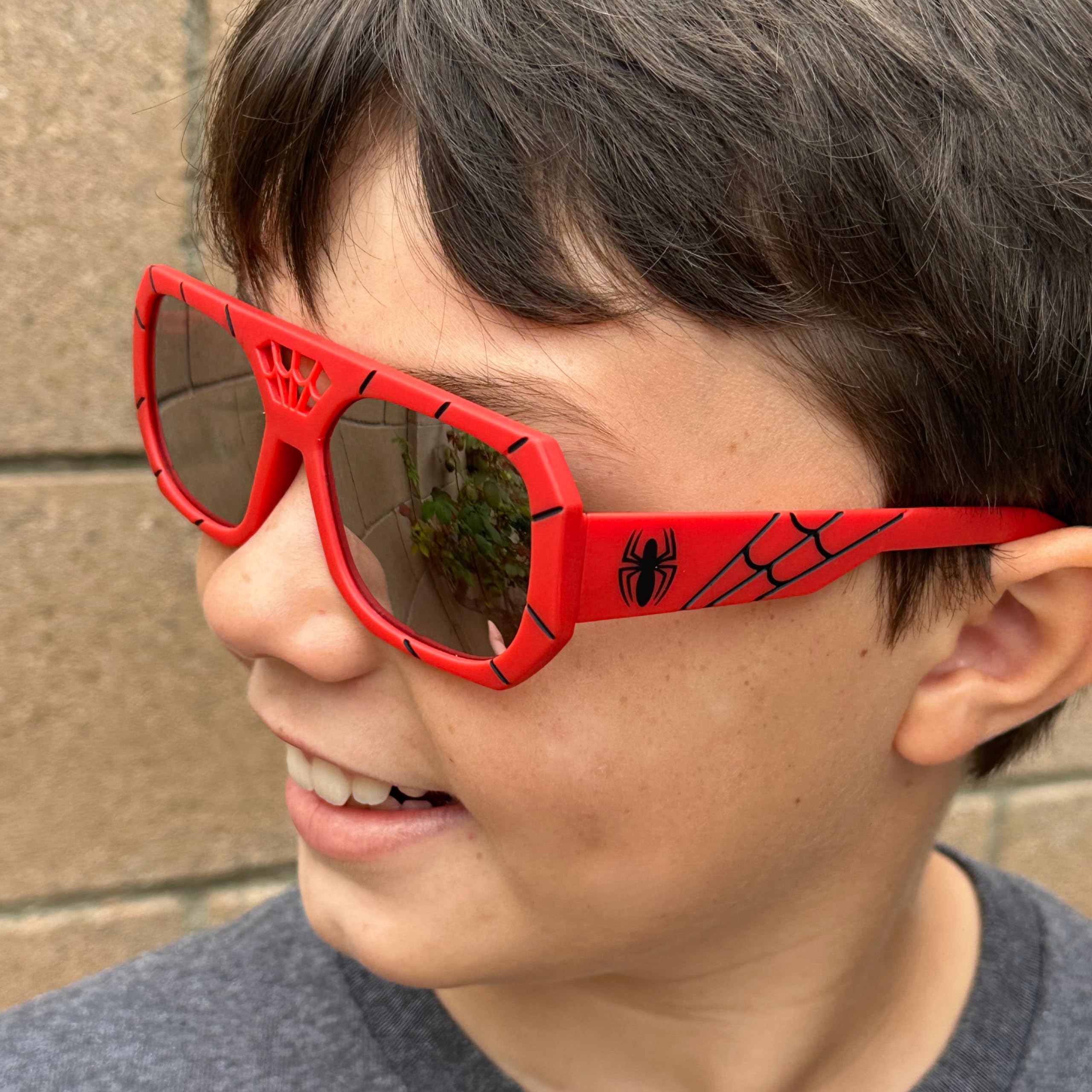 Sun-Staches Spider-Man Kids Sunglasses – UV400 Red Web Frames, One Size Fits Most