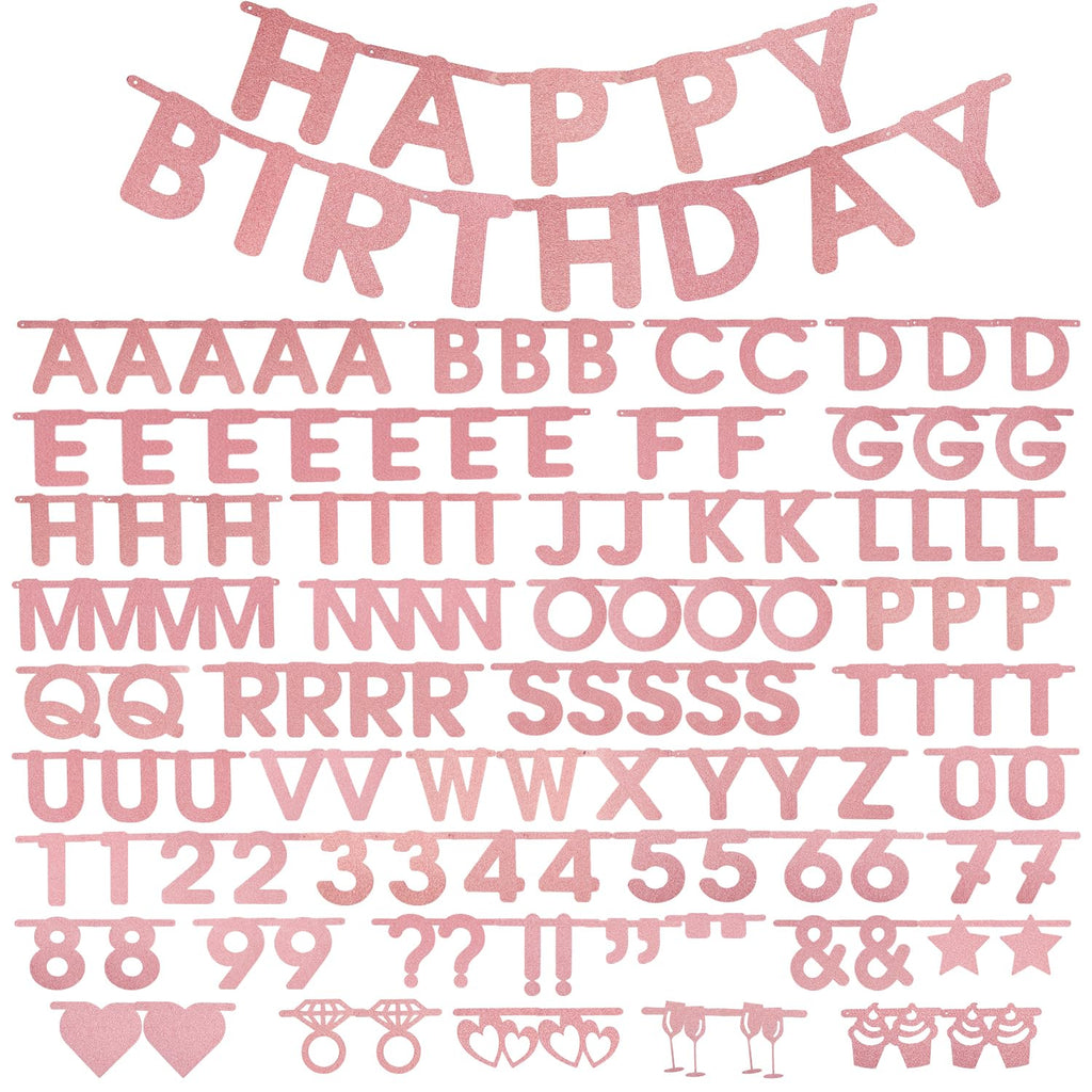 SUNBEAUTY 127-Piece Rosegold Glittery DIY Banner Kit – Customizable Letters & Symbols for Parties