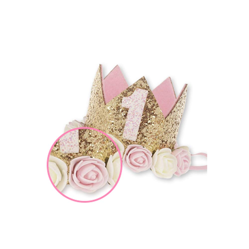 Sundecor Sparkle Flower Birthday Crown for Kids 1-6 Years – Princess Tiara Headband for Cake Smash & Party Photos