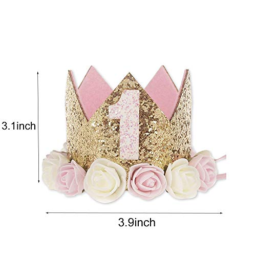 Sundecor Sparkle Flower Birthday Crown for Kids 1-6 Years – Princess Tiara Headband for Cake Smash & Party Photos