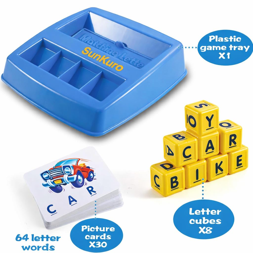 SUNKURO Matching Letter Game for Kids Ages 3-8 - Educational Alphabet Puzzle Toy, Blue