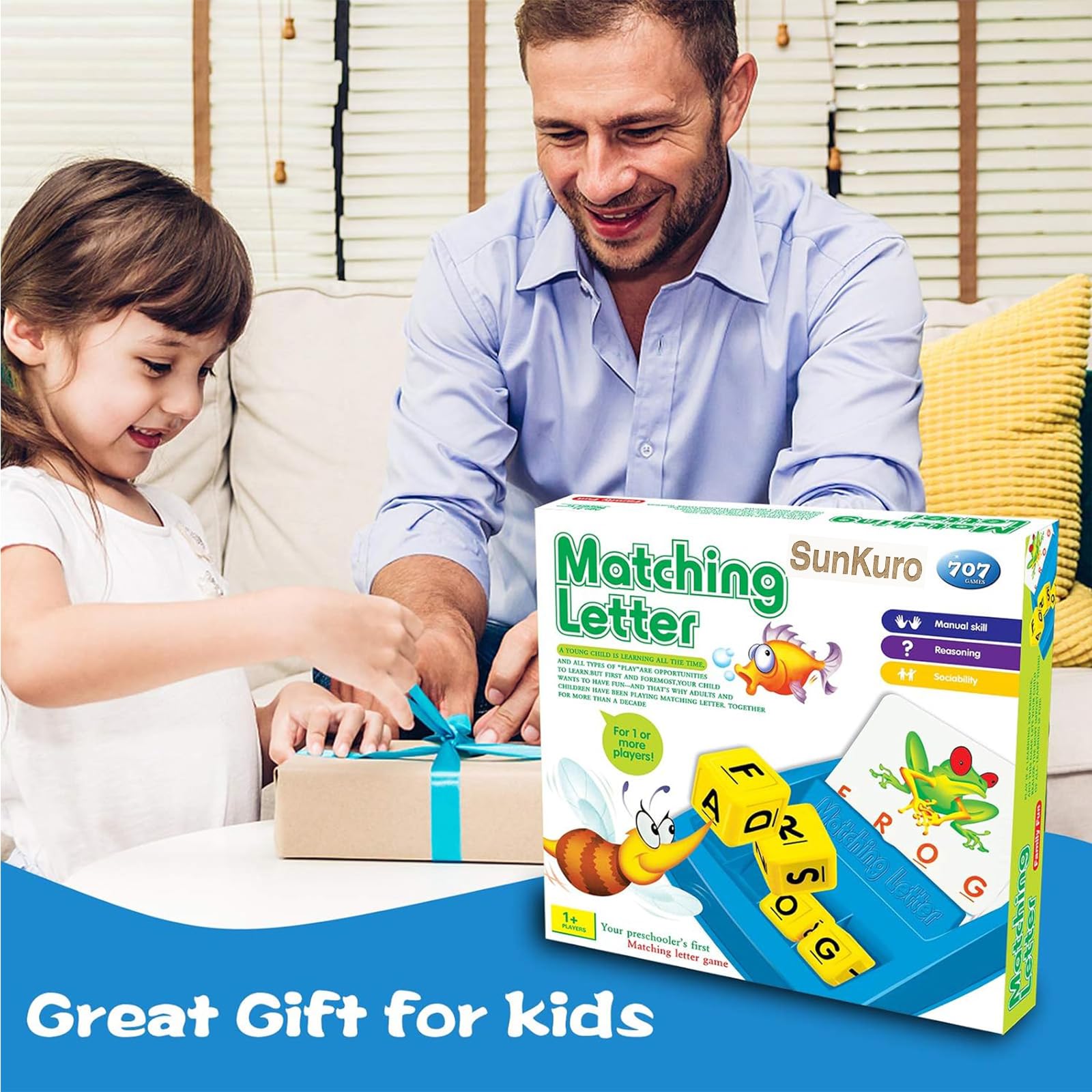 SUNKURO Matching Letter Game for Kids Ages 3-8 - Educational Alphabet Puzzle Toy, Blue