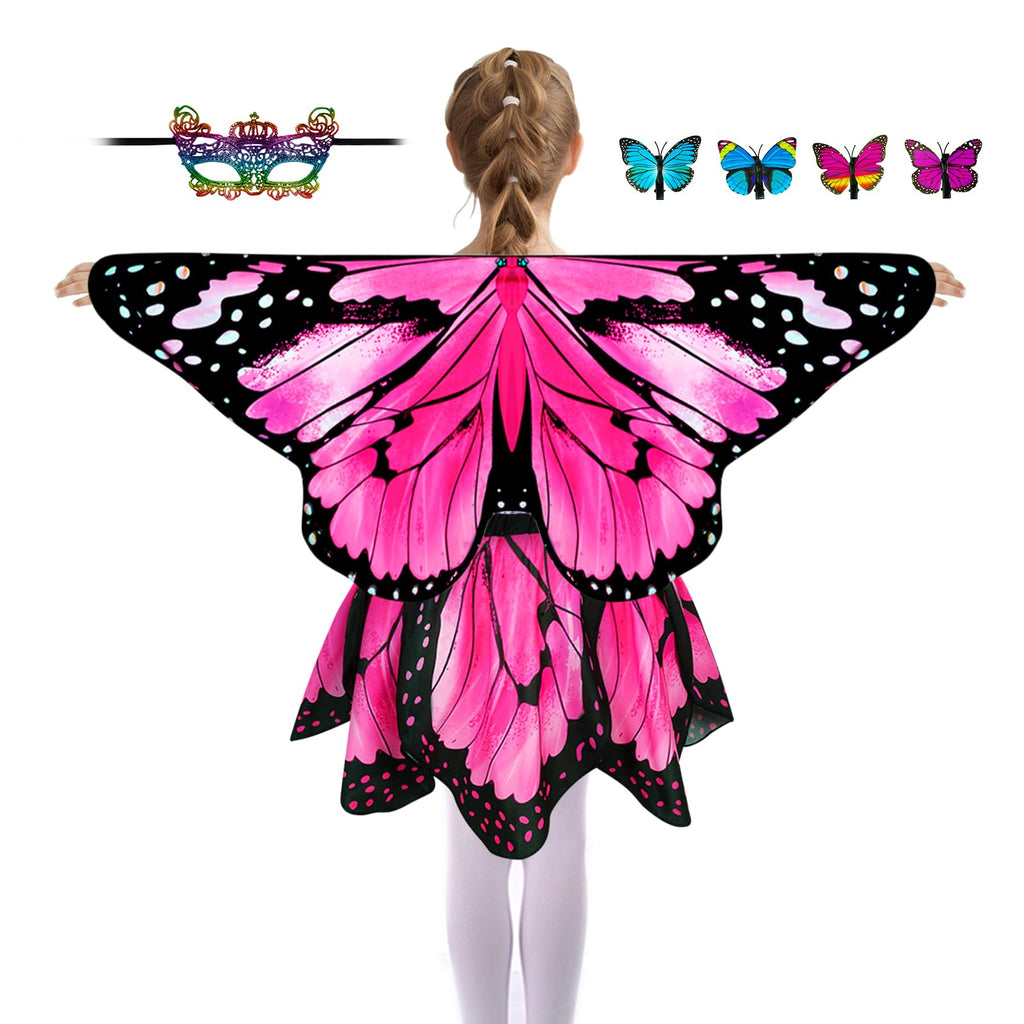 Sunlisky Kids Butterfly Wings Costume Set for Girls – Fairy Dress, Wings & Mask for Ages 4-9
