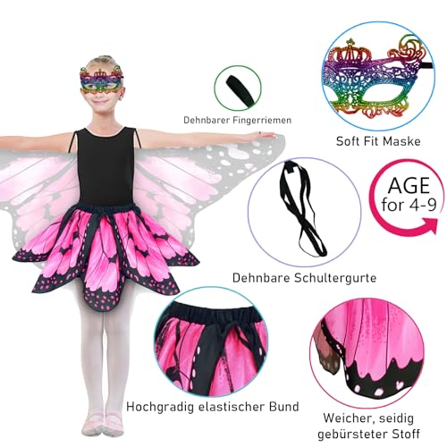 Sunlisky Kids Butterfly Wings Costume Set for Girls – Fairy Dress, Wings & Mask for Ages 4-9
