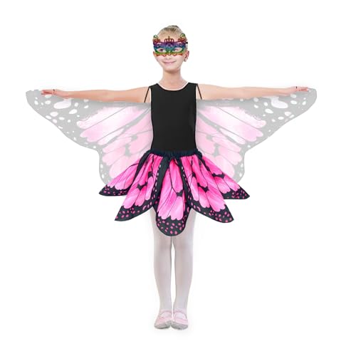 Sunlisky Kids Butterfly Wings Costume Set for Girls – Fairy Dress, Wings & Mask for Ages 4-9