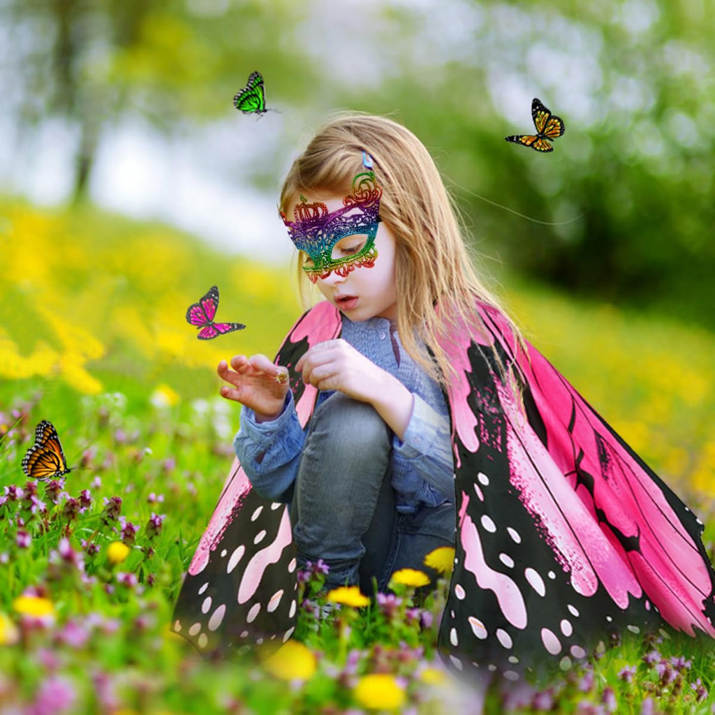 Sunlisky Kids Butterfly Wings Costume Set for Girls – Fairy Dress, Wings & Mask for Ages 4-9