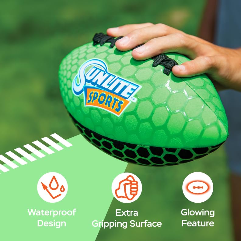 Sunlite Sports Glow-in-the-Dark Waterproof Football – Neoprene, Puncture-Resistant, 9-Inch, for Pool Beach Backyard Family Fun
