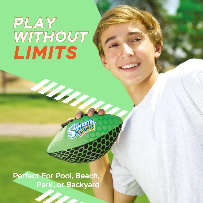 Sunlite Sports Glow-in-the-Dark Waterproof Football – Neoprene, Puncture-Resistant, 9-Inch, for Pool Beach Backyard Family Fun